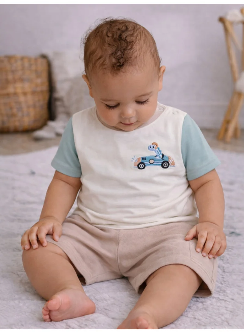 Victor And Jane  Infant Boys’ 2-Piece Set – “Crawl Walk Race” Car Print T-Shirt & Cargo Shorts for Men | Best Price UAE